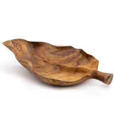 Velká Mísa na Ovoce z Teakového Dřeva ve Tvaru Listu - 40x24x5cm