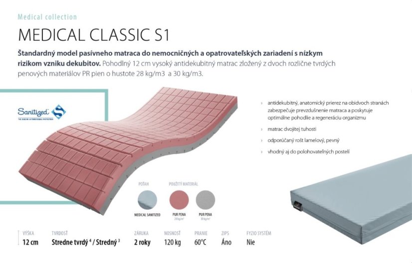 Benab Matrac MEDICAL CLASSIC S1 - Rozměr matrace: 195x80 cm