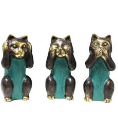 Set 3 Mosazných Koček - Nevidím, Neslyším, Nemluvím