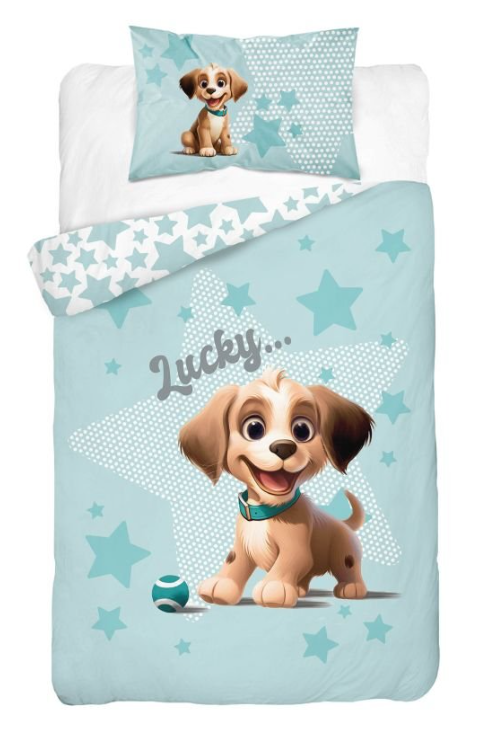 Bambusové povlečení do postýlky Roztomilý pejsek zelenkavý 100/135, 40/60