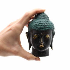 Střední Antická Mosazná Hlava Buddhy