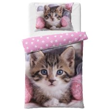 Bavlnené obliečky Mačiatko s klbkami 140x200/70x90 cm