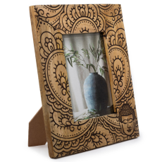 Veľký Rám na Fotografie z Mangového Dreva (13x18cm) 28x23x2cm - Budha - Čierny