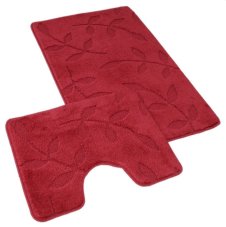 Kúpeľňová a WC predložka listy bordó 60x100+60x50cm