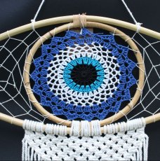 Ochranný Lapač Snov - Stredný - Macramé - Modrá / Biela / Čierna