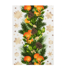 Kuchyňská utěrka 50x60cm s vánočním motivem jehličí a pomeranče