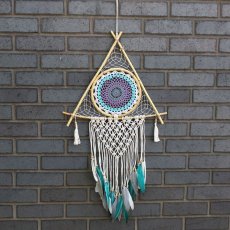 Ochranný Lapač Snov - Velký - Macramé - Pyramida Bílá/ Tyrkysová