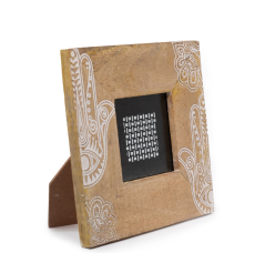 Malý Rám na Fotografie z Mangového Dreva ( 10x15cm) 20x20x2cm - Hamsa - Biely