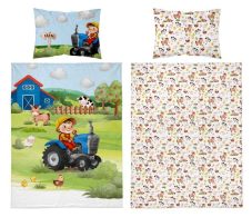 Bambusové povlečení do postýlky 3D Farma modrá 100/135, 40/60
