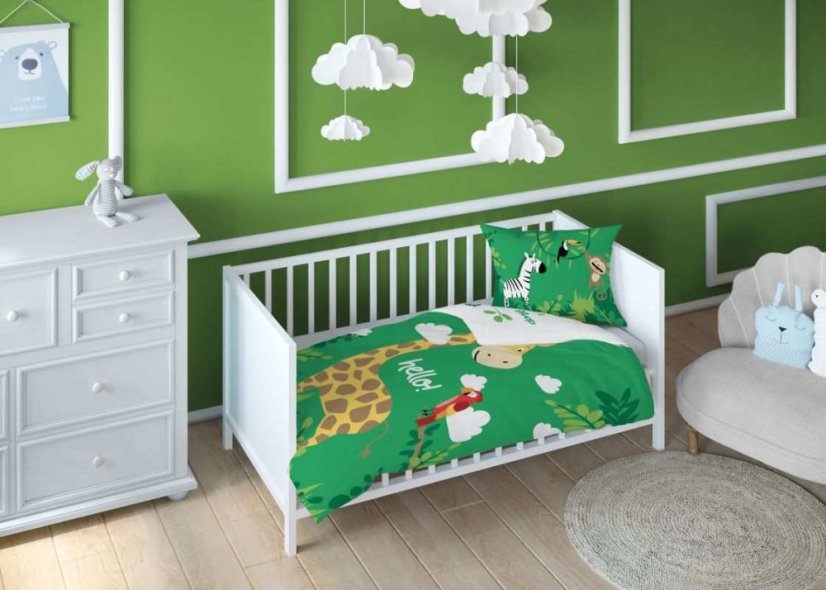 Bavlněné povlečení do postýlky Džungle green 100x135/40x60