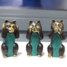 Set 3 Mosazných Koček - Nevidím, Neslyším, Nemluvím