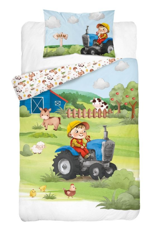 Bambusové povlečení do postýlky 3D Farma modrá 100/135, 40/60