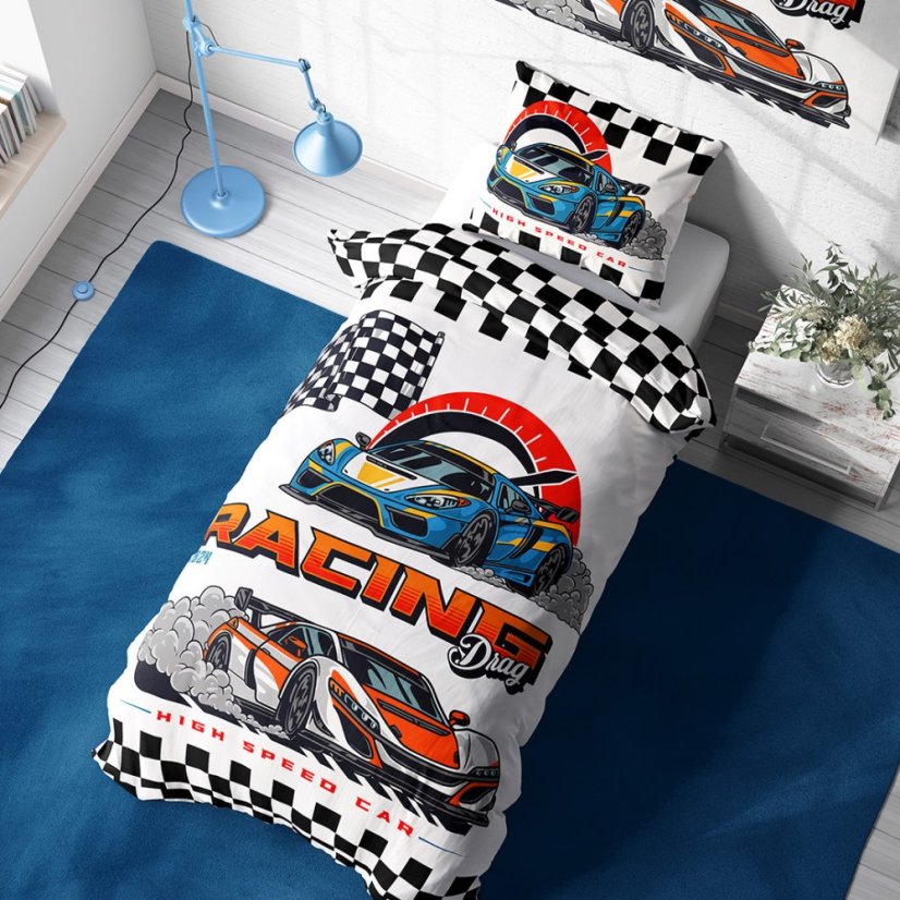 Bavlněné povlečení Auta Racing Drag 140x200/70x90 cm