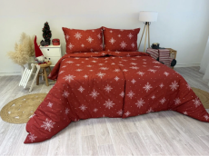 Posteľné bavlnené obliečky vločky červené 140x200/70x90 cm