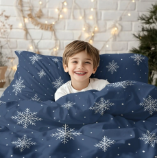 Posteľné bavlnené obliečky vločky modré 140x200/70x90 cm