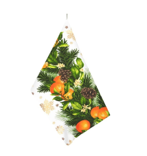 Kuchyňská utěrka 50x60cm s vánočním motivem jehličí a pomeranče