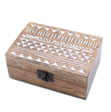 Dřevěná Krabička - Bílá Vymývaná - Aztécky Vzor - Velká