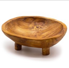 Hladká Miska na Ovoce z Teakového Dřeva na Nožičkách - 30x23x10cm
