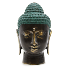 Velká Antická Mosazná Hlava Buddhy
