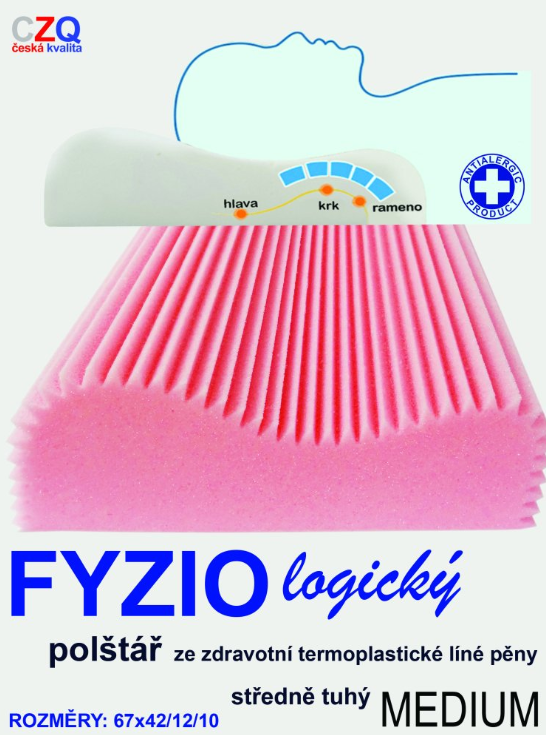 Anatomický polštář FYZIO Médium růžový  67 × 42 cm